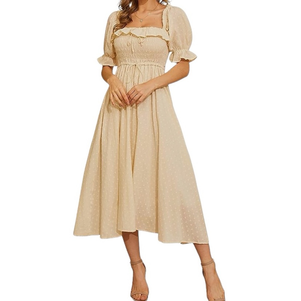 Women’s Baby Doll Smock Square Neck Ruffle Half Sleeve Dress Size M